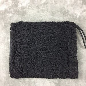 Black Lambswool Muff Purse Combo Antique Fur Persian Lamb Curly Hand Warmer 50s